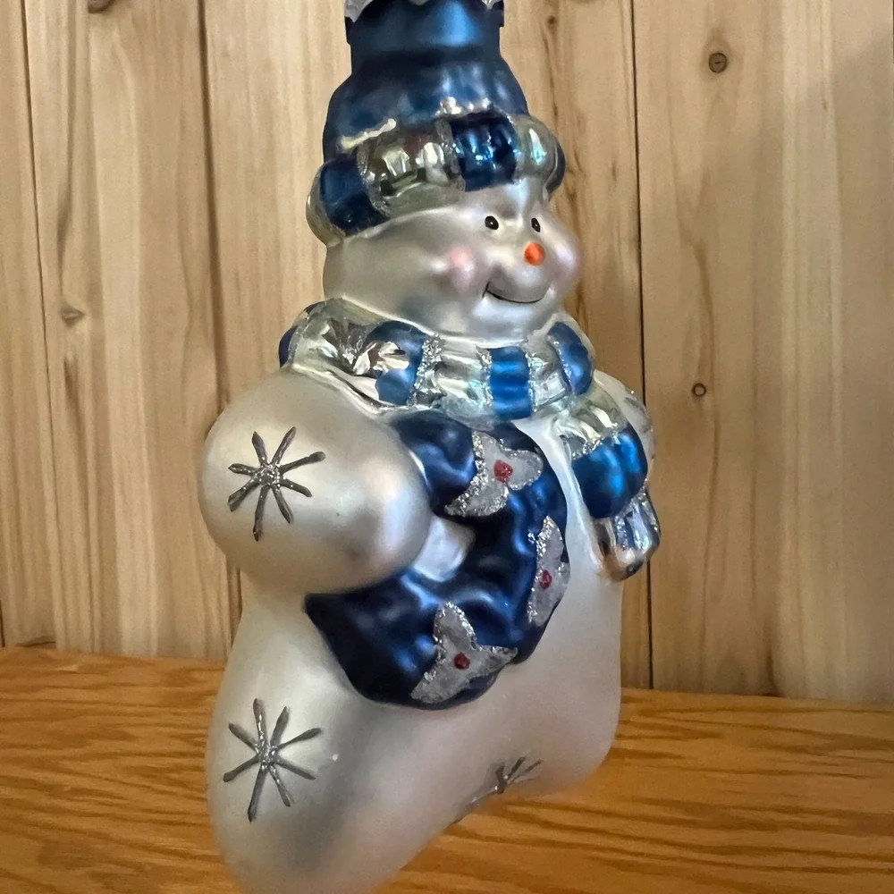 Vintage Snowman Christmas Ornaments Hand Blown Painted Glass Holiday Lot Of 2